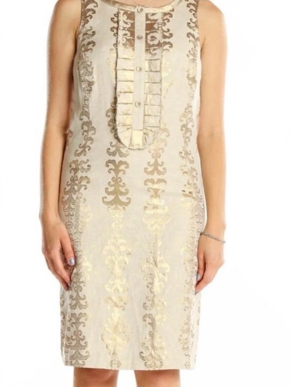 Tory Burch Cream Sheath Dress with Gold Brocade Accents 4 - Picture 3 of 10